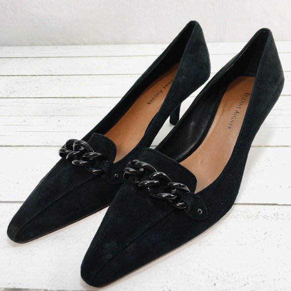 Etienne Aigner 6 M Black Suede Pointy Toe Heel - Picture 3 of 11
